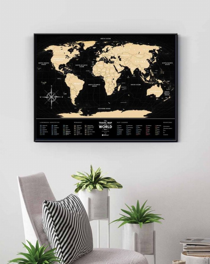 World Travel Map - 31.4"W x 23.6"H Black