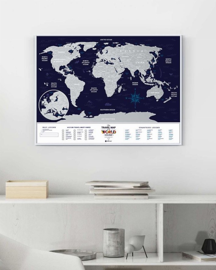 World Travel Map - 31.4"W x 23.6"H Dark Blue