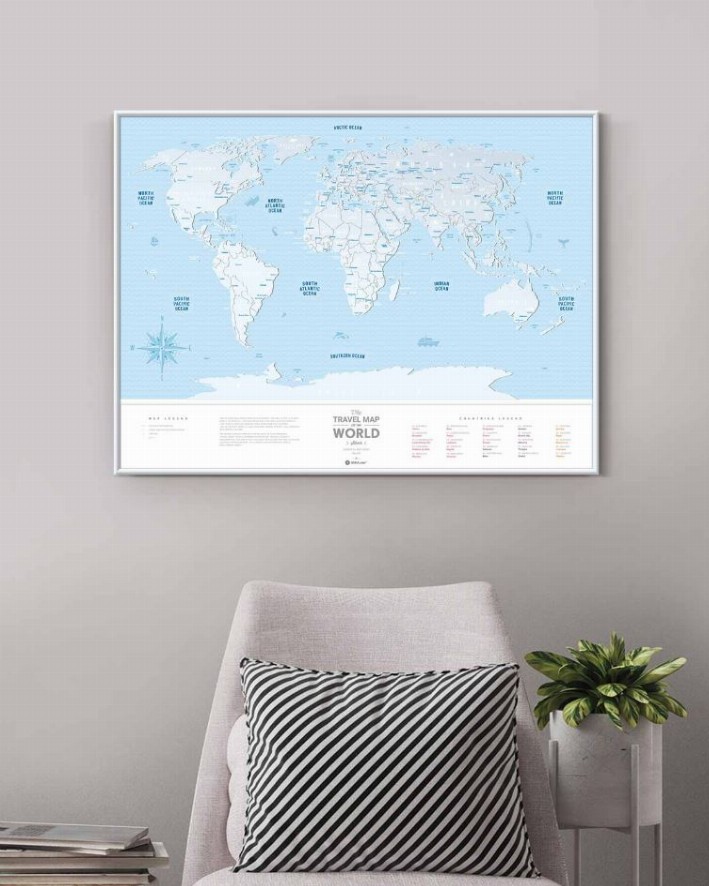 World Travel Map - 31.4"W x 23.6"H Blue