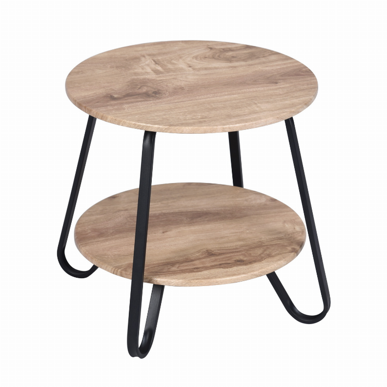 Round End Side Table with 2-Tier Shelves