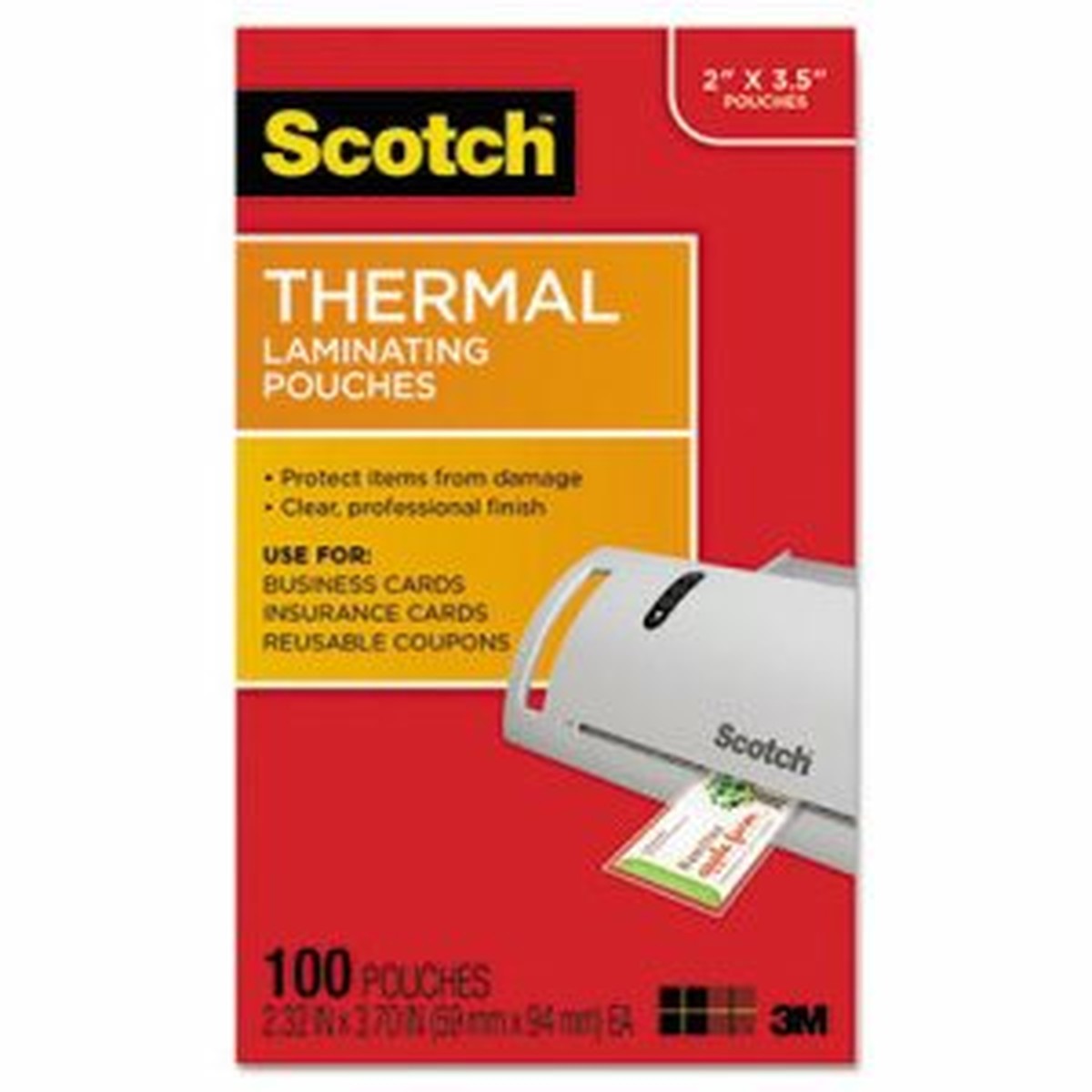 Business Card Size Thermal Laminating Pouches, 5 mil, 3 3/4 x 2 3/8, 100/Pack