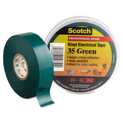 Scotch 35 Vinyl Electrical Color Coding Tape, 3/4" x 66ft, Green