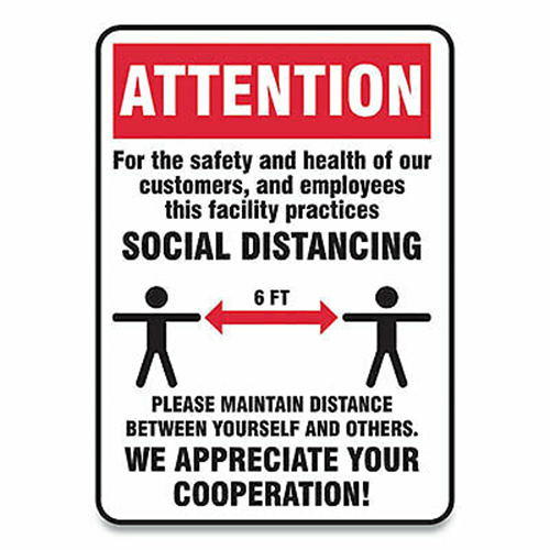 Social Distance Signs, Wall, 7 x 10, Customers and Employees Distancing, Humans/Arrows, Red/White, 10/Pack