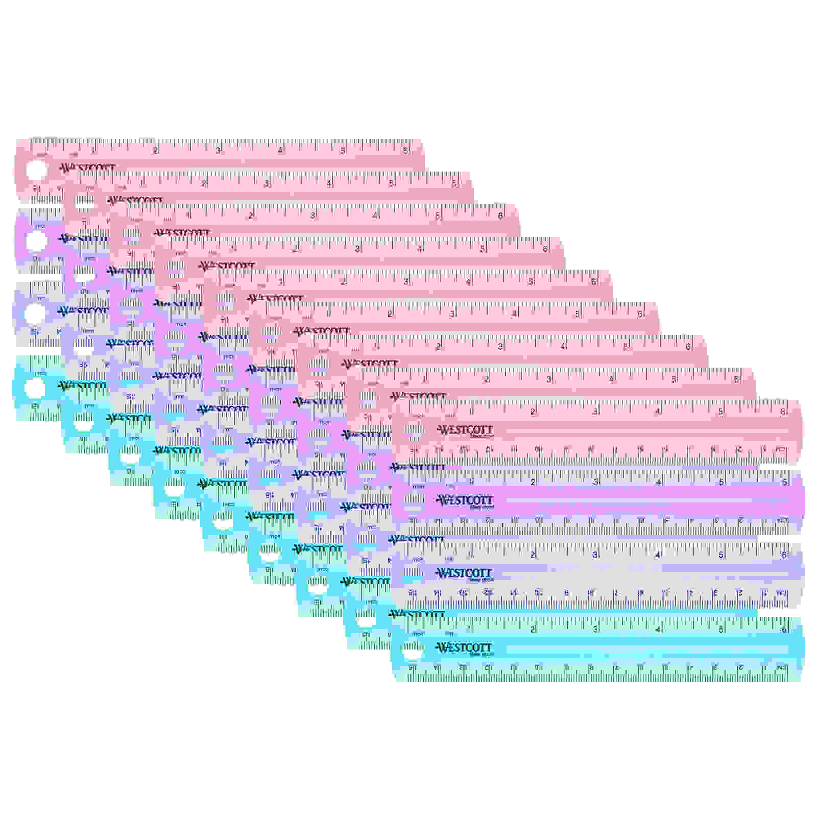 Plastic Ruler, 6 in, Assorted Colors, Pack of 36