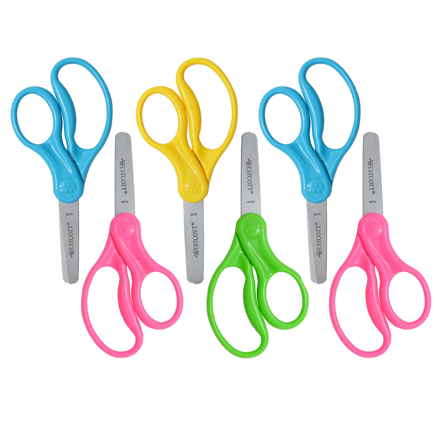 5" Hard Handle Kids Scissors, Blunt, Assorted Colors, 2 Per Pack, 3 Packs