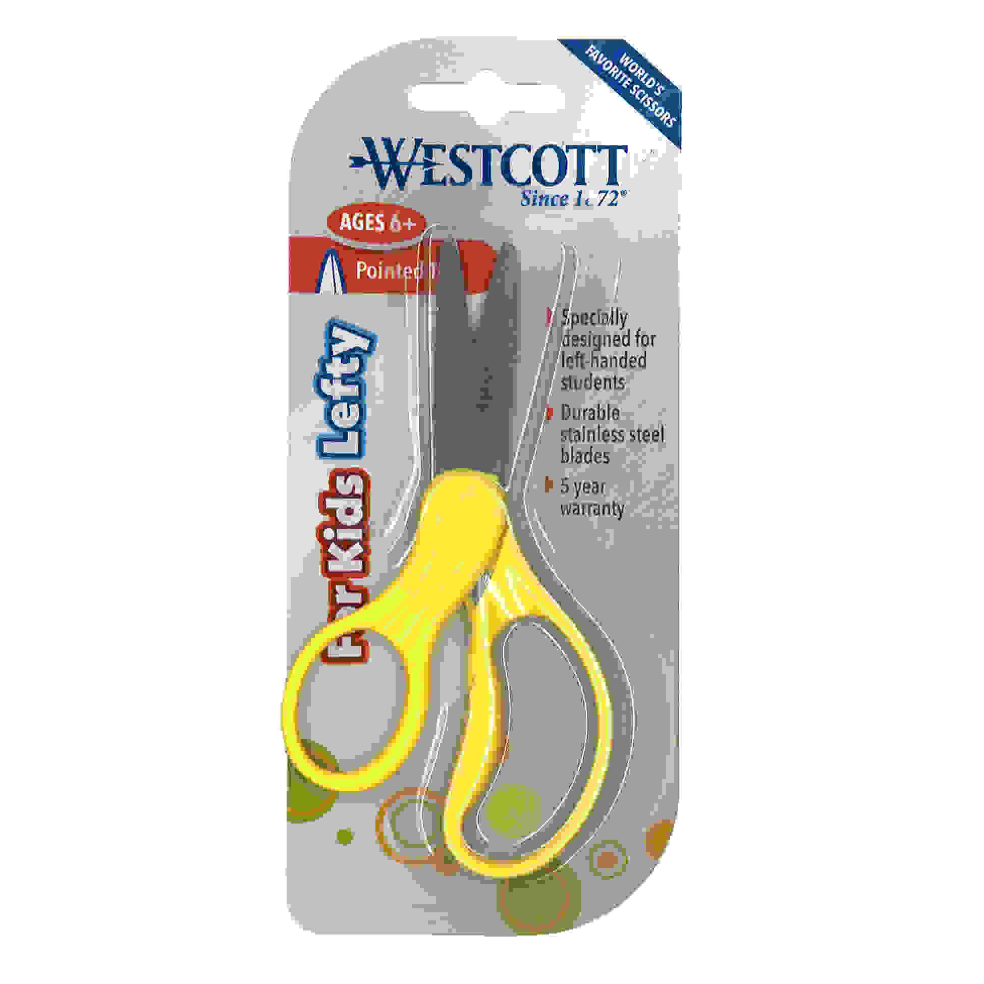 School Left-Handed Kids Scissors, Assorted Colors, 5" Pointed