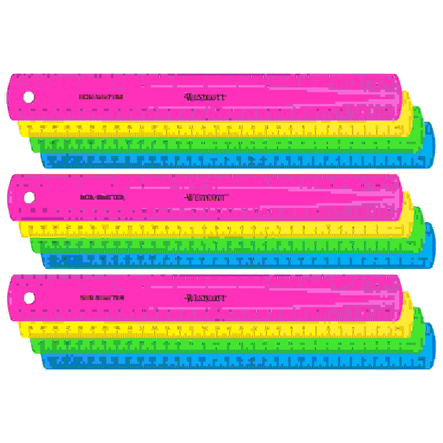 12" Shatterproof Ruler with Anti-Microbial, Assorted Translucent Colors, Pack of 12