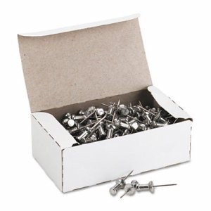 Aluminum Head Push Pins, Aluminum, Silver, 5/8", 100/Box