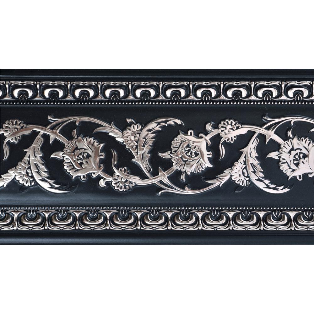 Silver Floral on  Black Chair Rail 94 Inch