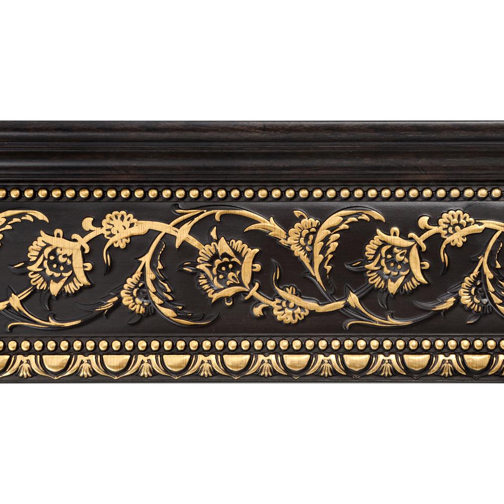 Gold Floral on Wood Tone Crown Moulding 94 Inch