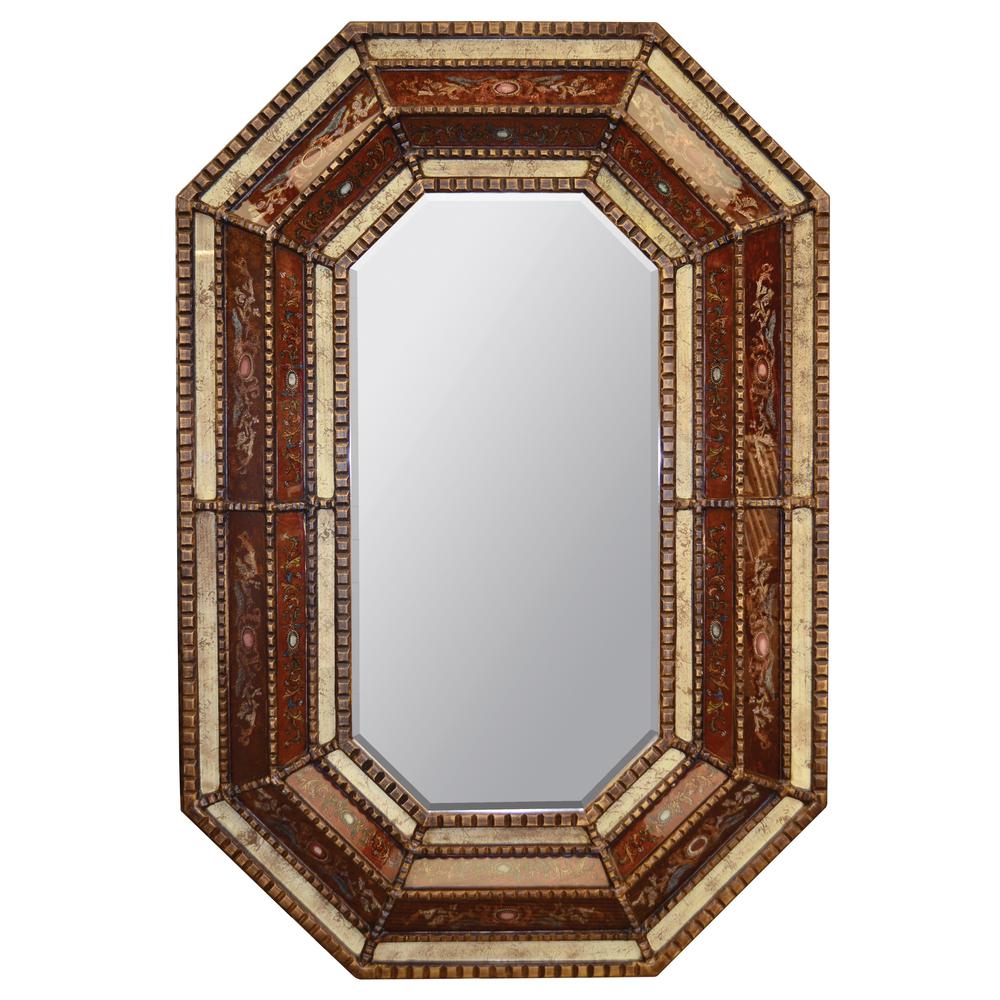 Peruvian Painted Glass Octagonal Mirror