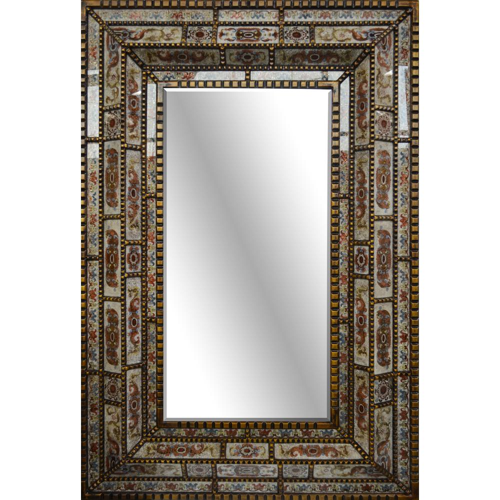 Peruvian Painted Glass White  Mirror