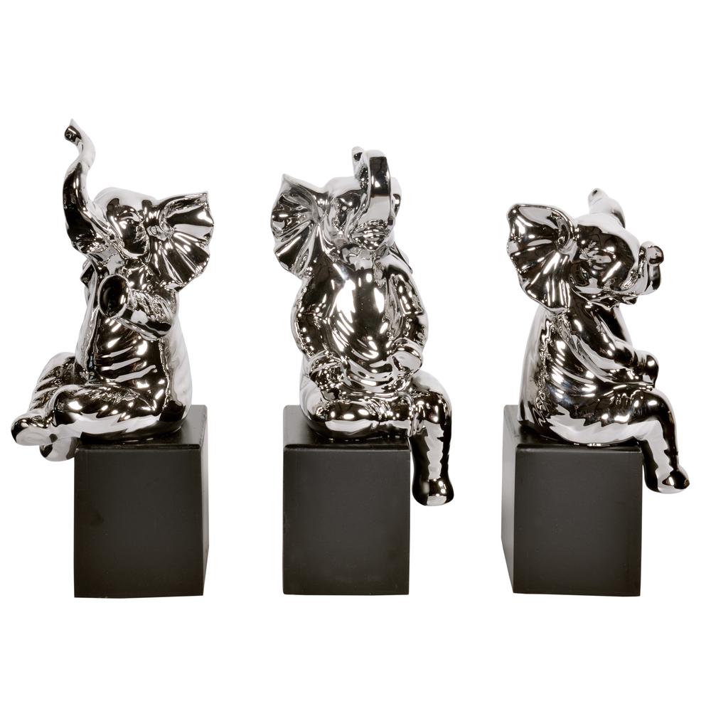 Mirrored Chrome Elephants Set of 3 on Bases