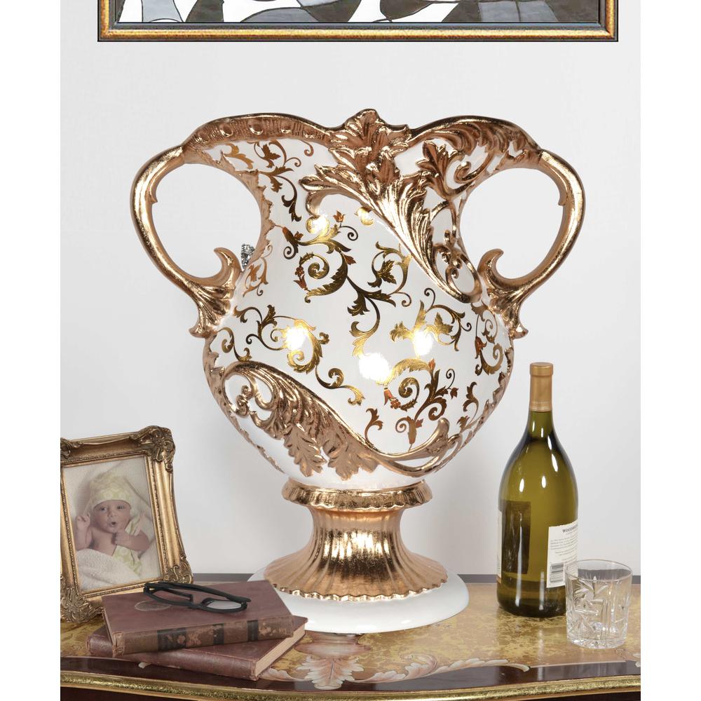 Palatial Gold and White Urn 25 Inches Wide