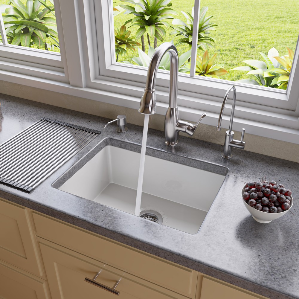 ALFI brand AB2317 23" White Fireclay Undermount Kitchen Sink