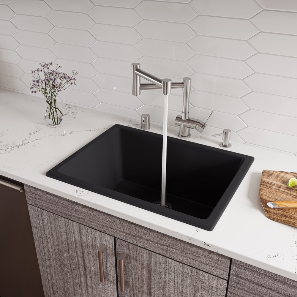 ALFI brand AB2418UD-BM Black Matte 24" x 18" Fireclay Undermount / Drop In Fireclay Kitchen Sink