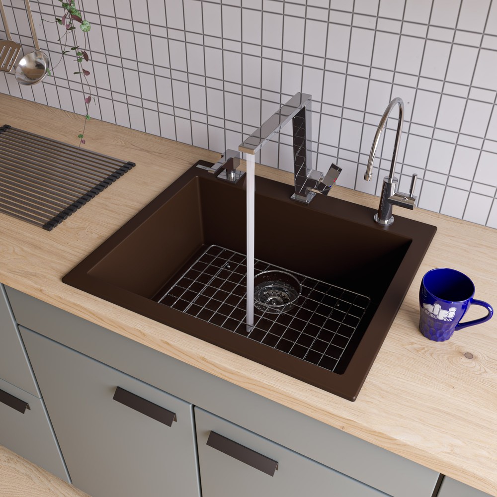 ALFI brand AB2420DI-C Chocolate 24" Drop-In Single Bowl Granite Composite Kitchen Sink