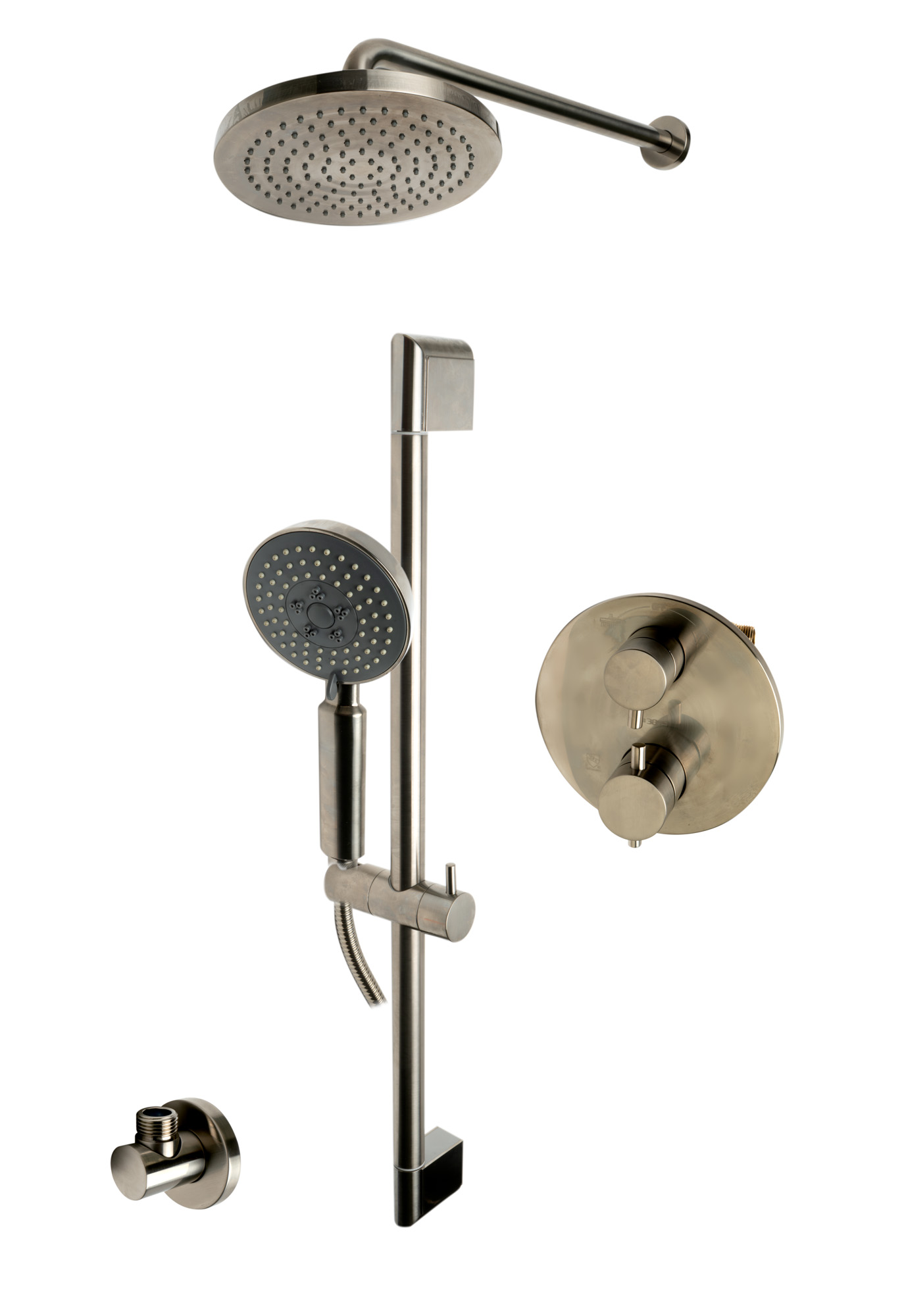 ALFI brand AB2545-BN Brushed Nickel Round Style 2 Way Thermostatic Shower Set