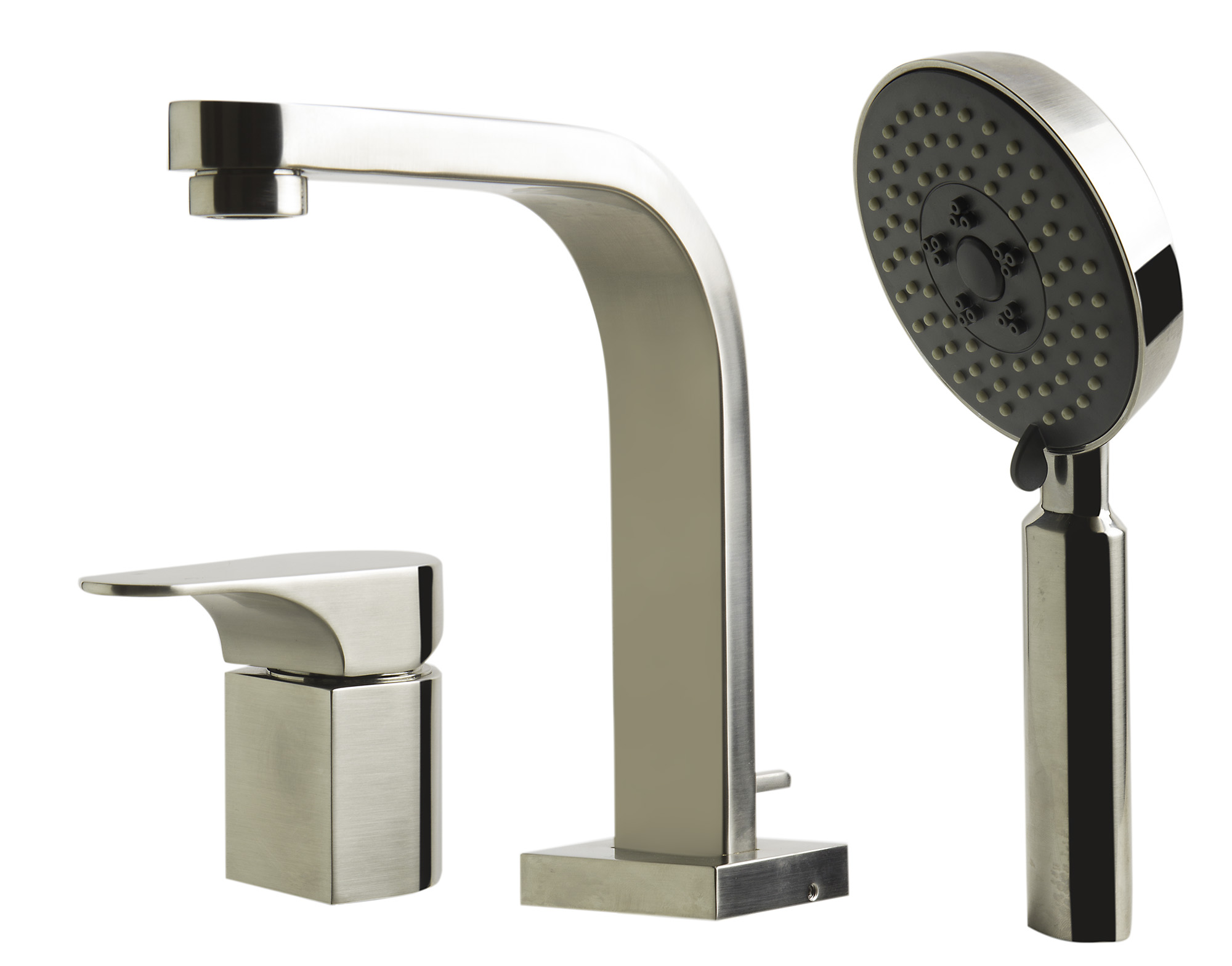 ALFI brand AB2703-BN Brushed Nickel Deck Mounted Tub Filler and Round Hand Held Shower Head