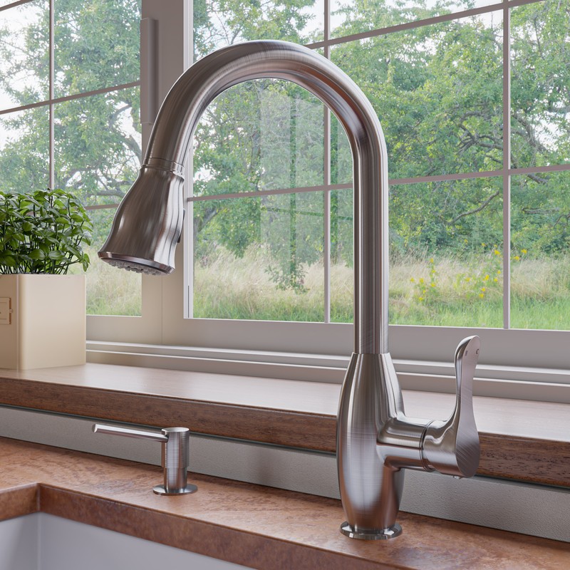 ALFI brand ABKF3783-BN Brushed Nickel Traditional Gooseneck Pull Down Kitchen Faucet