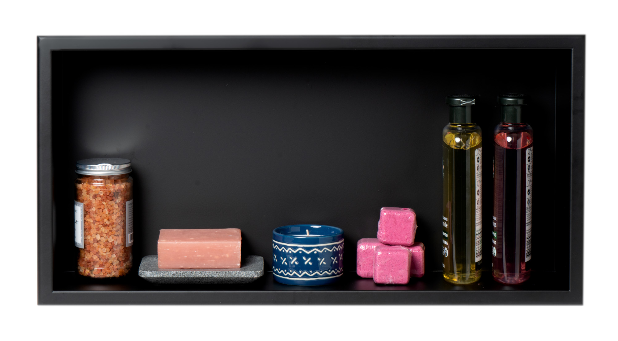 ALFI brand ABNC2412-BLA 24 x 12 Black Matte Stainless Steel Horizontal Single Shelf Bath Shower Niche