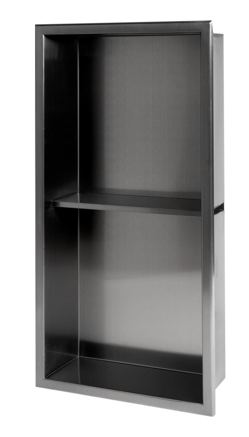 ALFI brand ABNP1224-BB 12" x 24" Brushed Black PVD Stainless Steel Vertical Double Shelf Shower Niche