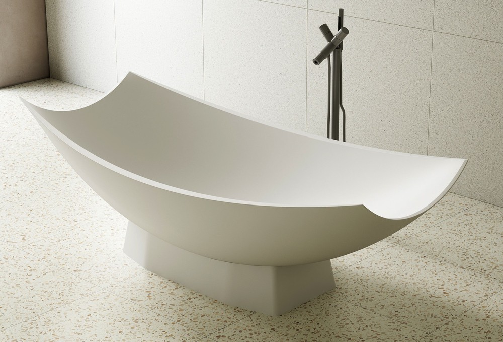 ALFI brand AB9992 White Matte 71" Solid Surface Resin Free Standing Hammock Style Bathtub