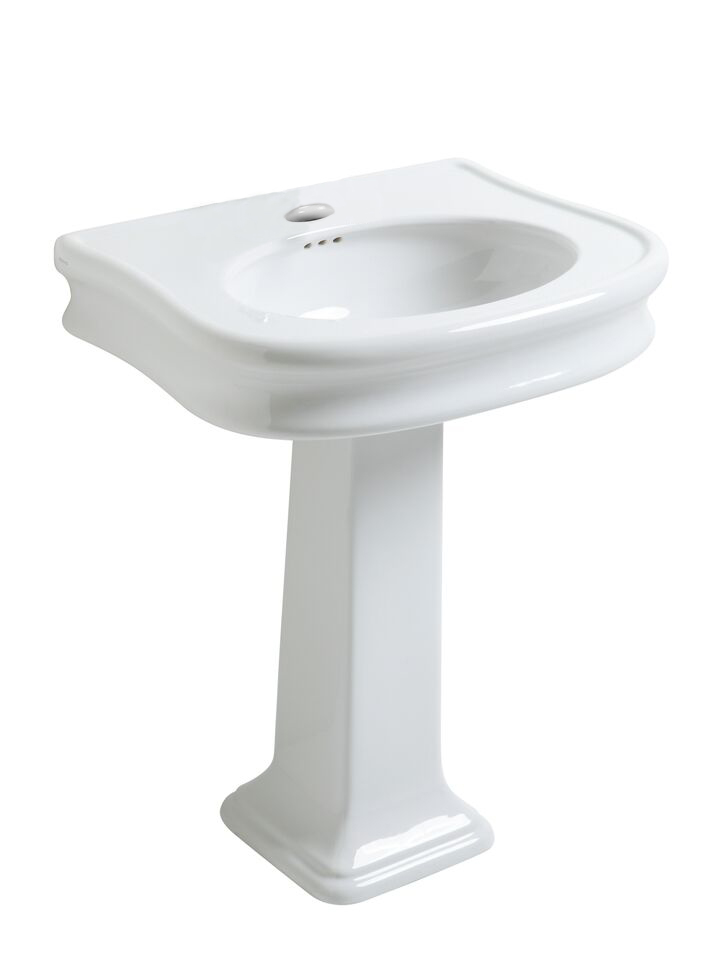 Isabella Collection Traditional Pedestal Sink with Integrated Oval Bowl, Seamless Rounded Decorative Trim, Rear Overflow and Sin