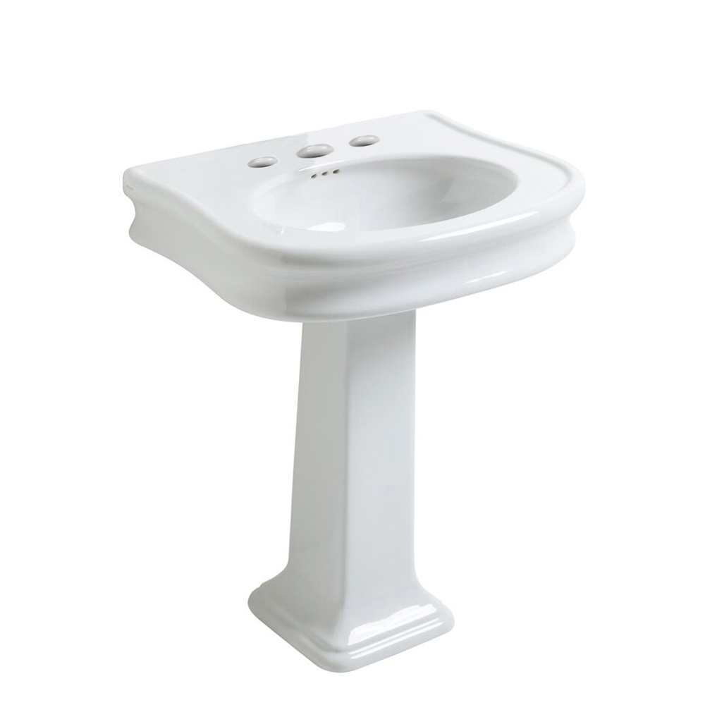 Isabella Collection Traditional Pedestal Sink with Integrated Oval Bowl, Seamless Rounded Decorative Trim, Rear Overflow and Wid