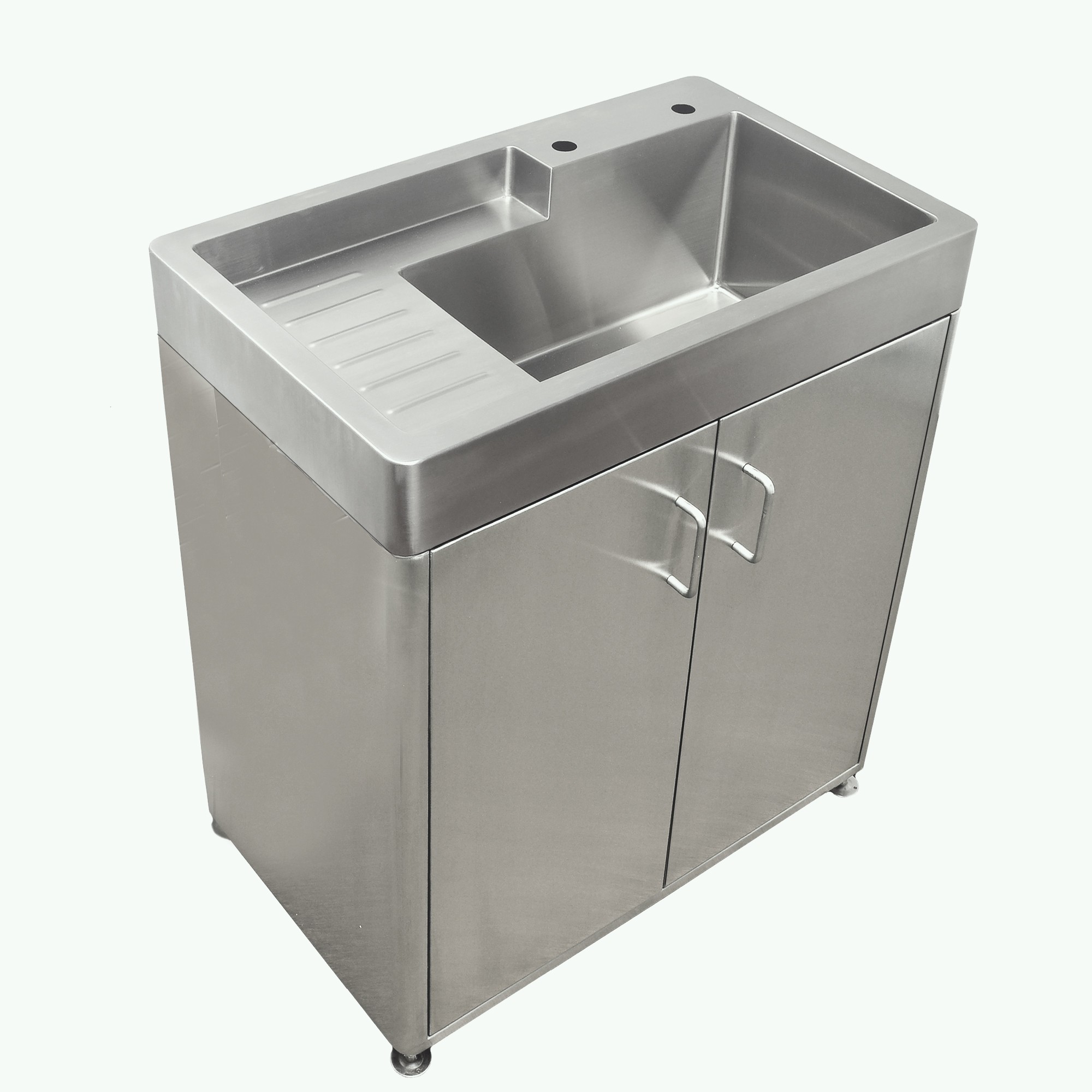 Pearlhaus Brushed Stainless Steel Double Door, Freestanding Cabinet with Sink