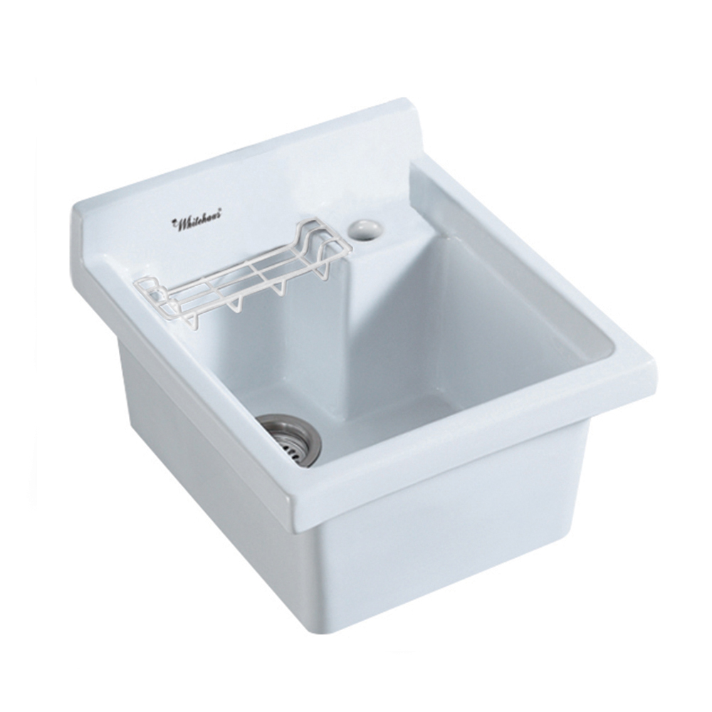 Vitreous China Single Bowl, Drop-in Sink with Wire Basket and 3 + Inch Off Center Drain