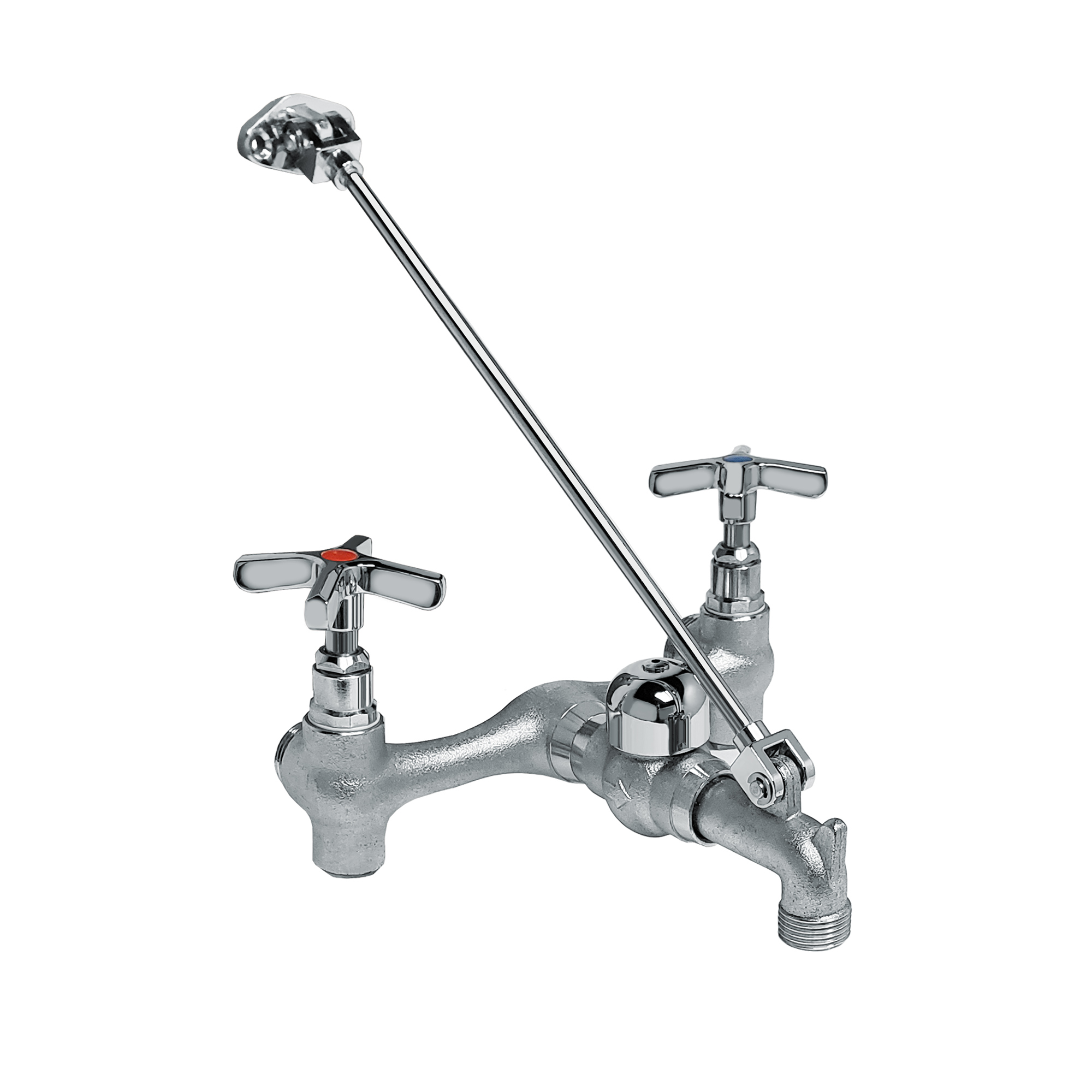 Heavy Duty wall mount service sink faucet with support bracket and cross handles