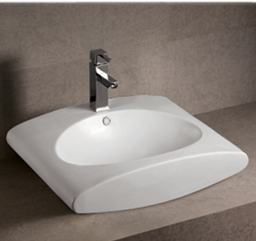 Isabella Collection Rectangular Wall Mount Bathroom Basin with Integrated Oval Bowl, Overflow, Single Faucet Hole and Rear Cente