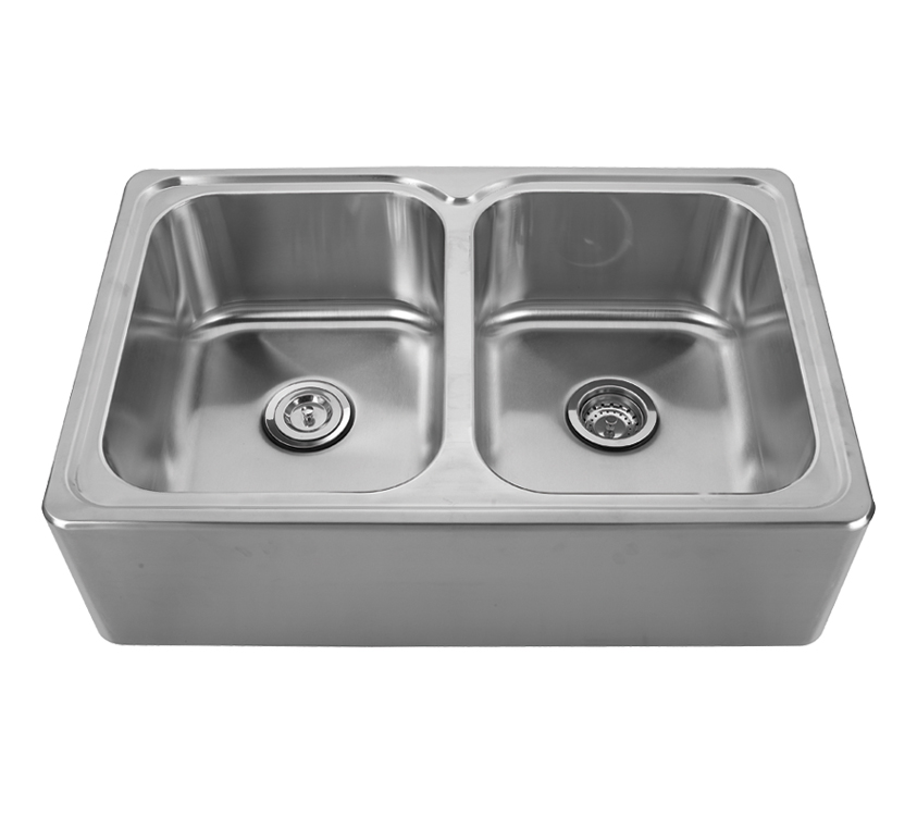 Noah's Collection Brushed Stainless Steel Double Bowl Drop-in Sink with a Seamless Customized Front Apron