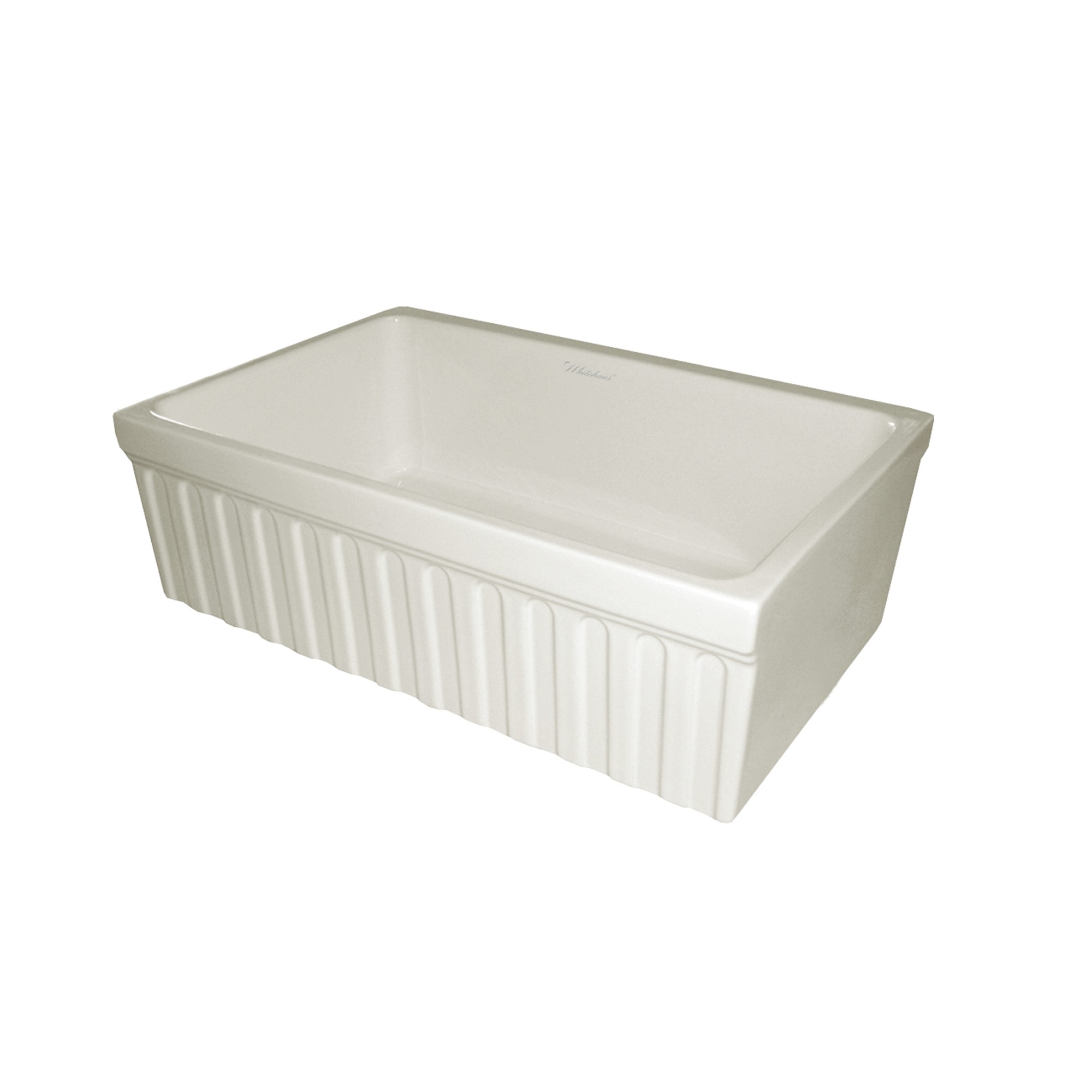 Farmhaus Fireclay Quatro Alcove Reversible Sink with a Fluted Front Apron and Decorative 2 1/2" Lip on One Side and 2" Lip on th