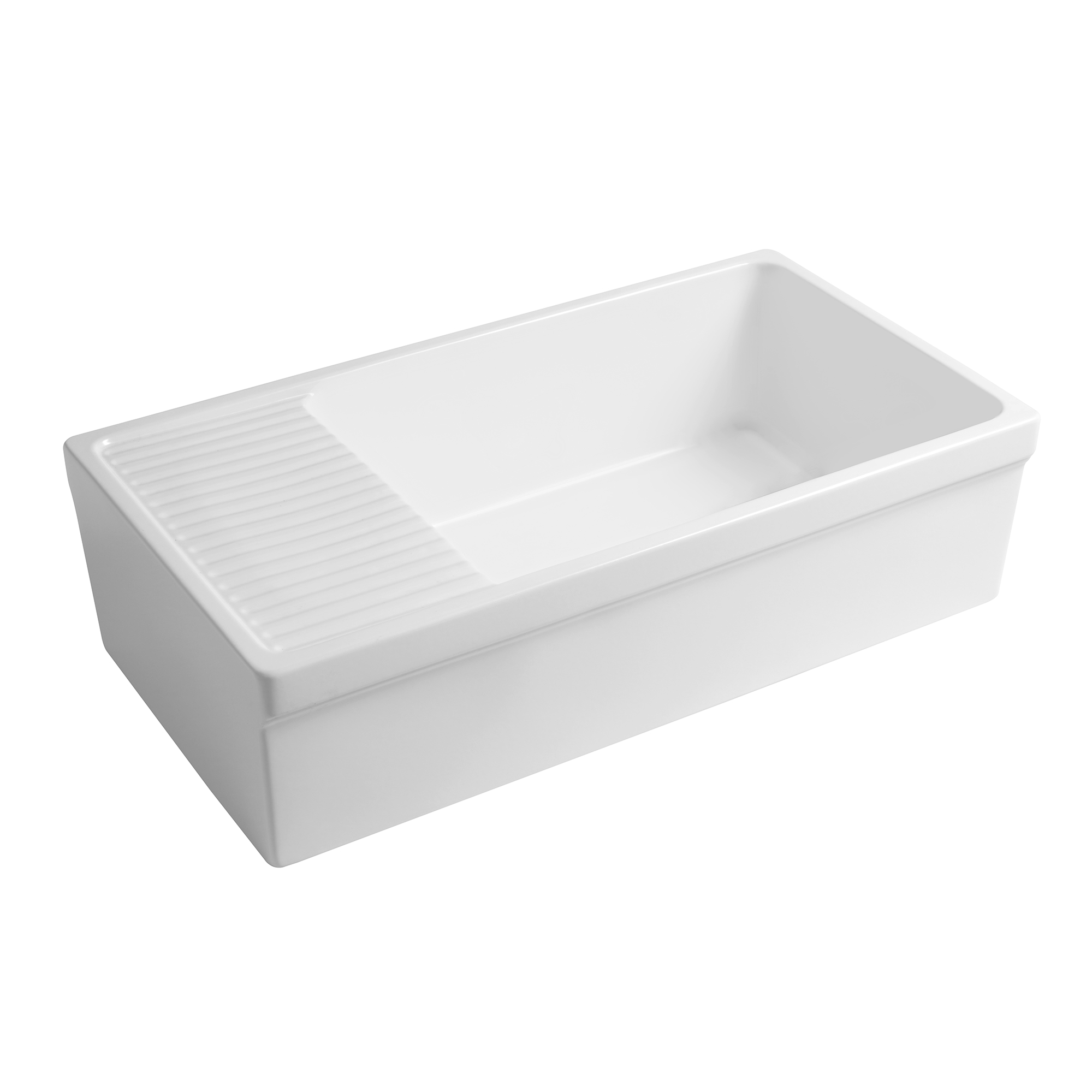 Farmhaus Quatro Alcove Large Reversible Matte Fireclay Kitchen Sink with  Integral Drainboard and a Decorative 2 +" Lip Front Ap