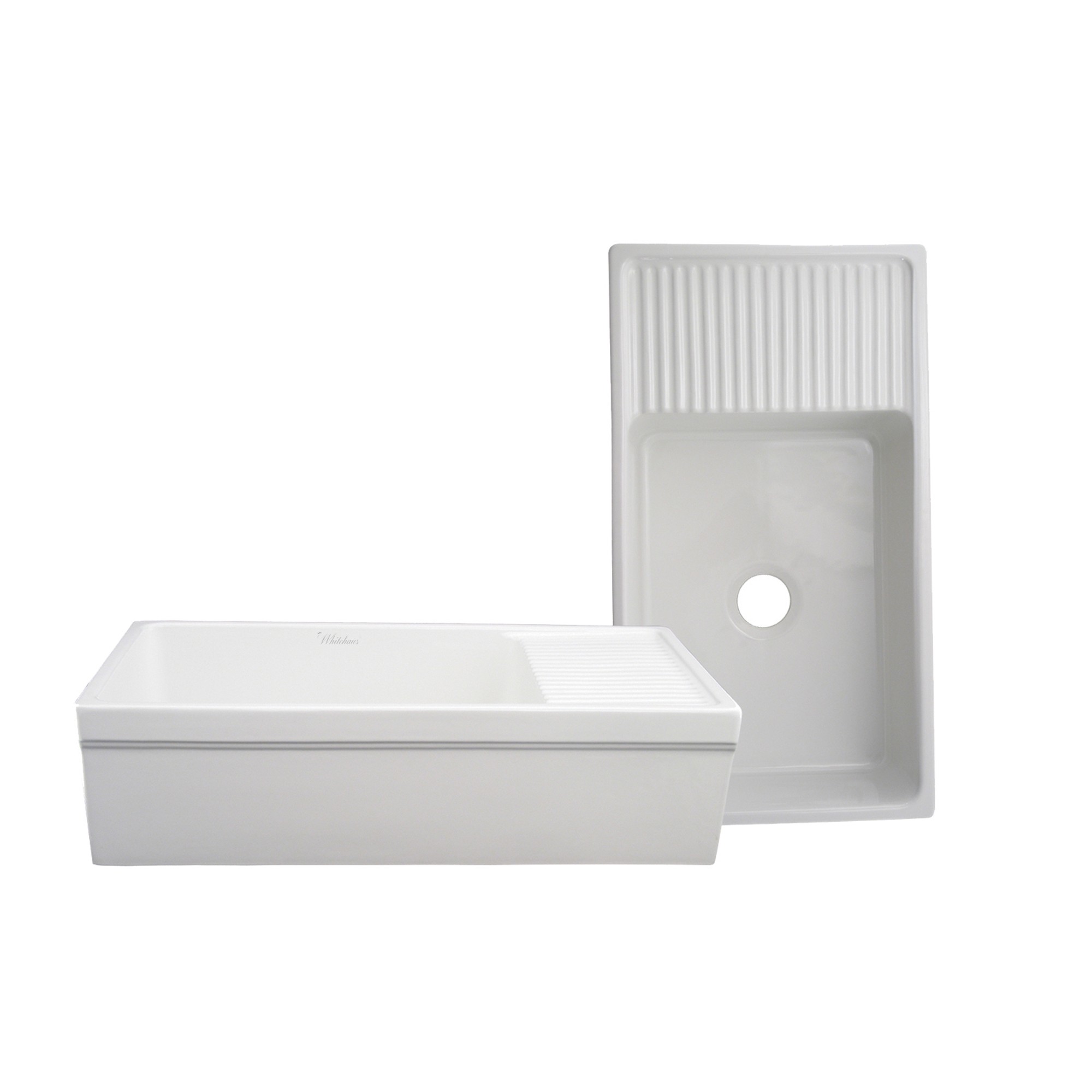 Farmhaus Fireclay Quatro Alcove Large Reversible Sink with Integral Drainboard and Decorative 2 +" Lip on Both Sides