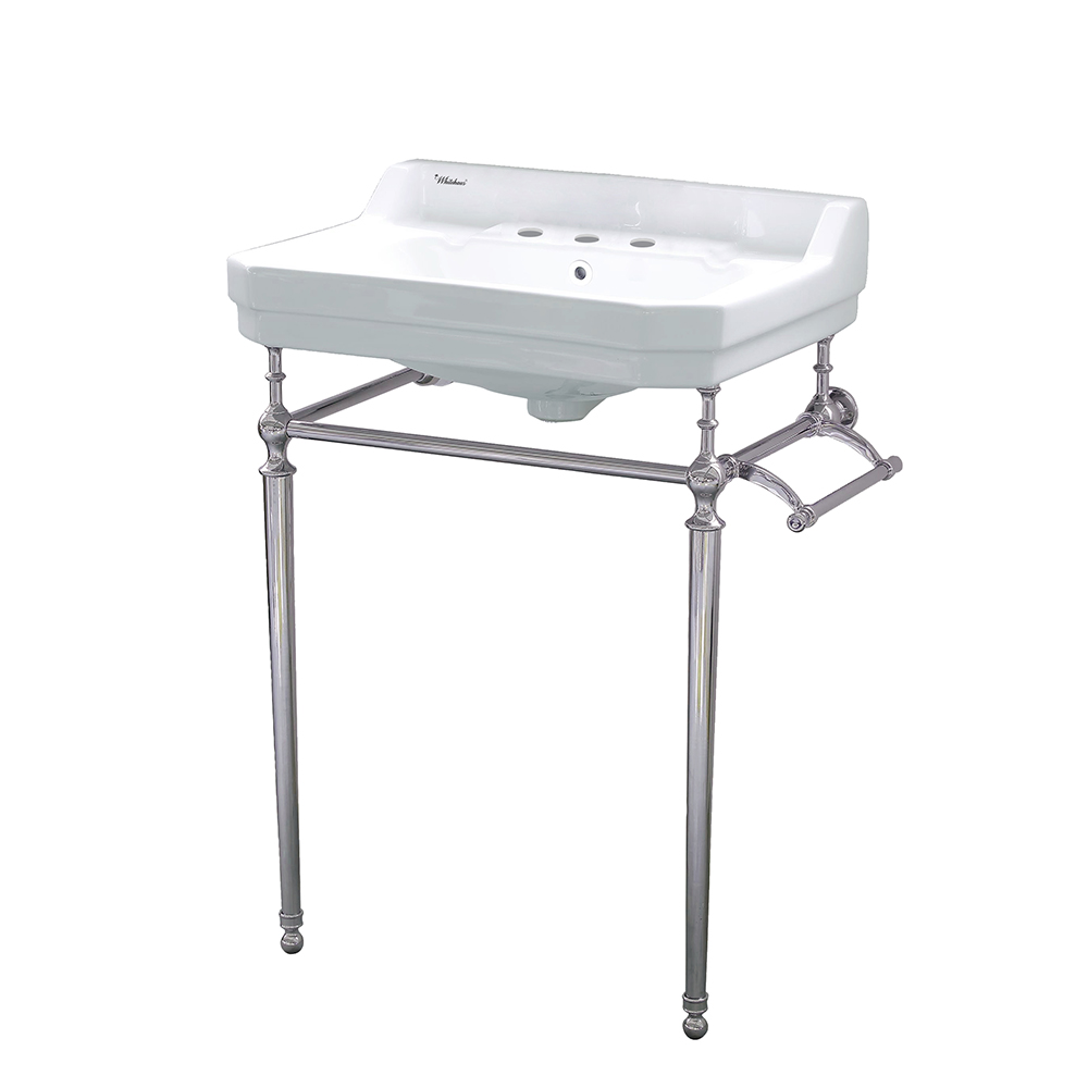 Victoriahaus console with integrated rectangular bowl with widespread hole drill, Polished Nickel leg support, interchangable to