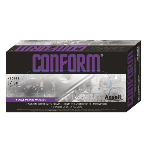 Conform Natural Rubber Latex Gloves, 5 Mil, Large, 100/Box