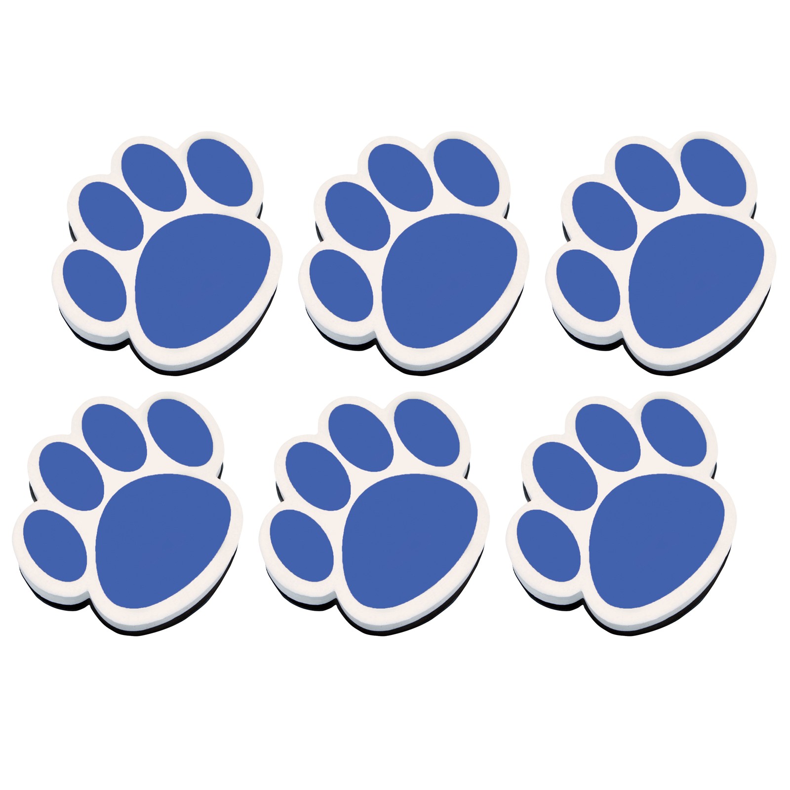 Magnetic Whiteboard Eraser, Blue Paw, Pack of 6
