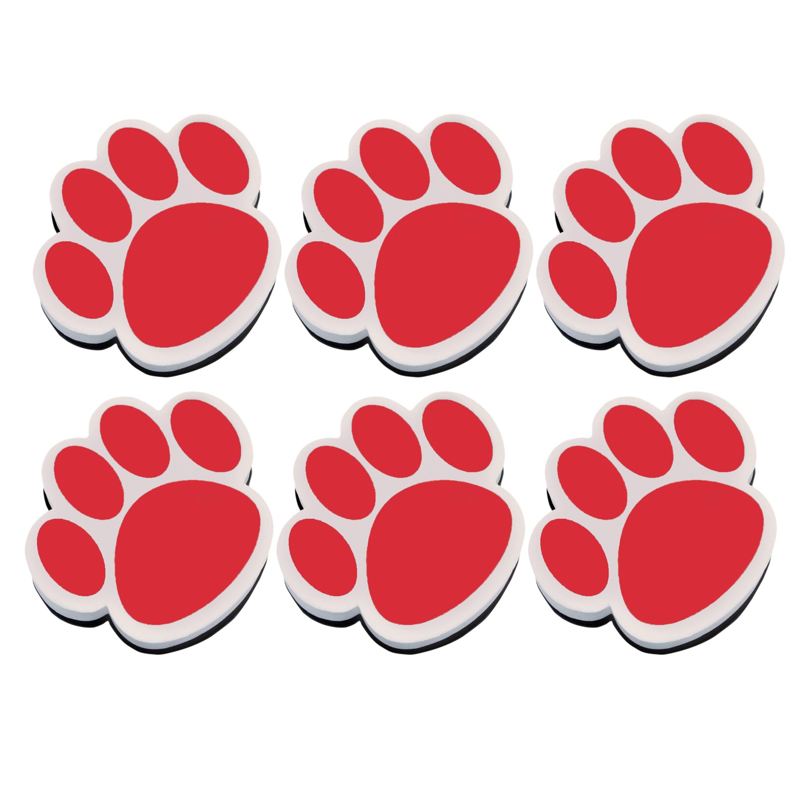 Magnetic Whiteboard Eraser, Red Paw, Pack of 6