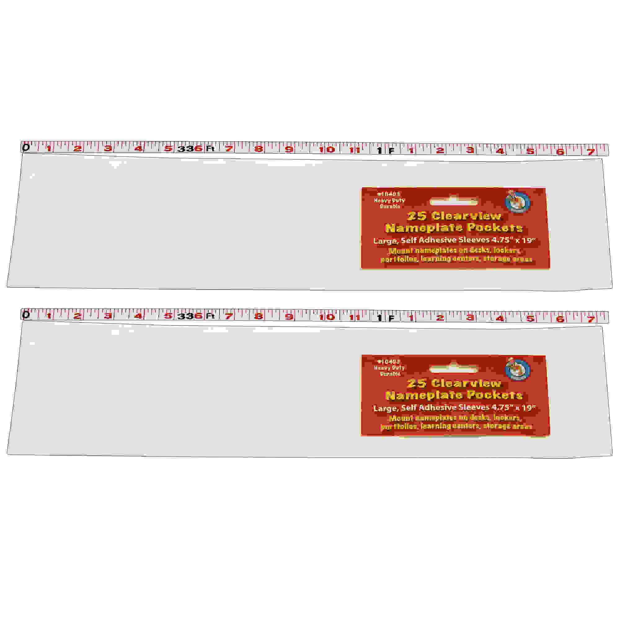 Clear View Self-Adhesive Large Name Plate Pocket 4-3/4" x 19", 25 Per Pack, 2 Packs