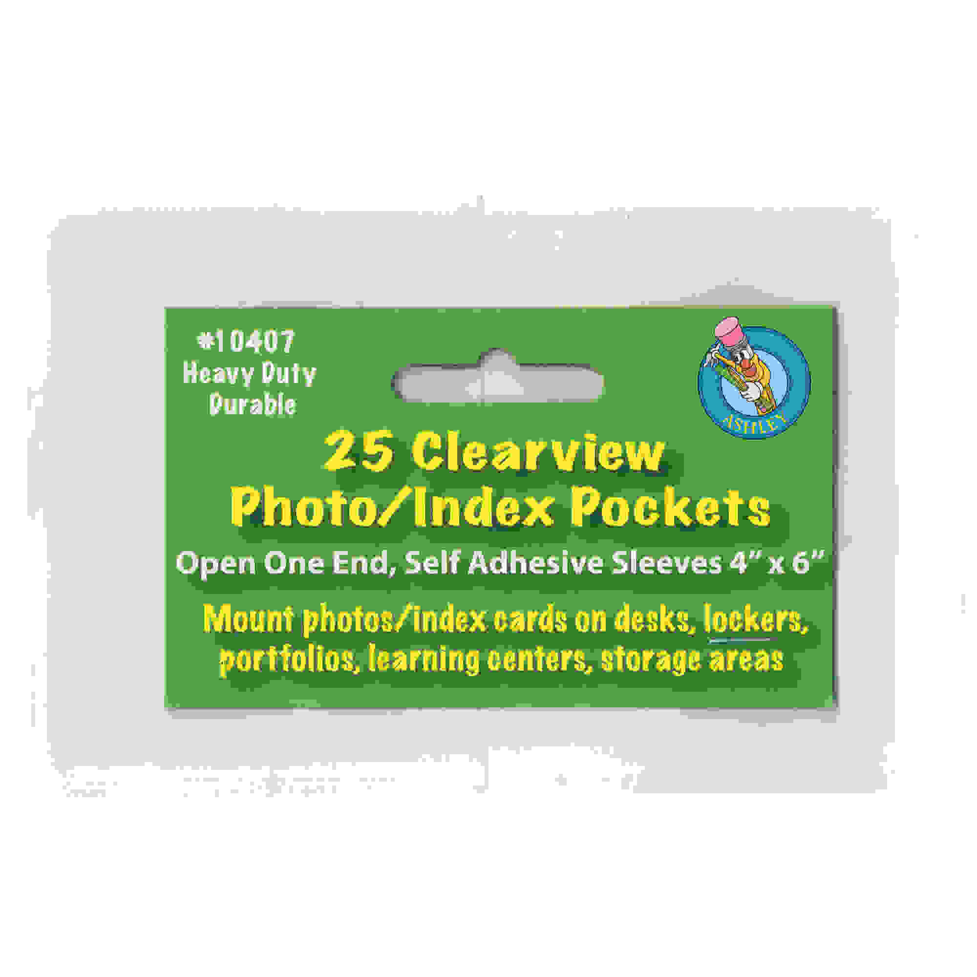 Clear View Self-Adhesive Photo/Index Card Pocket 4" x 6", Pack of 25