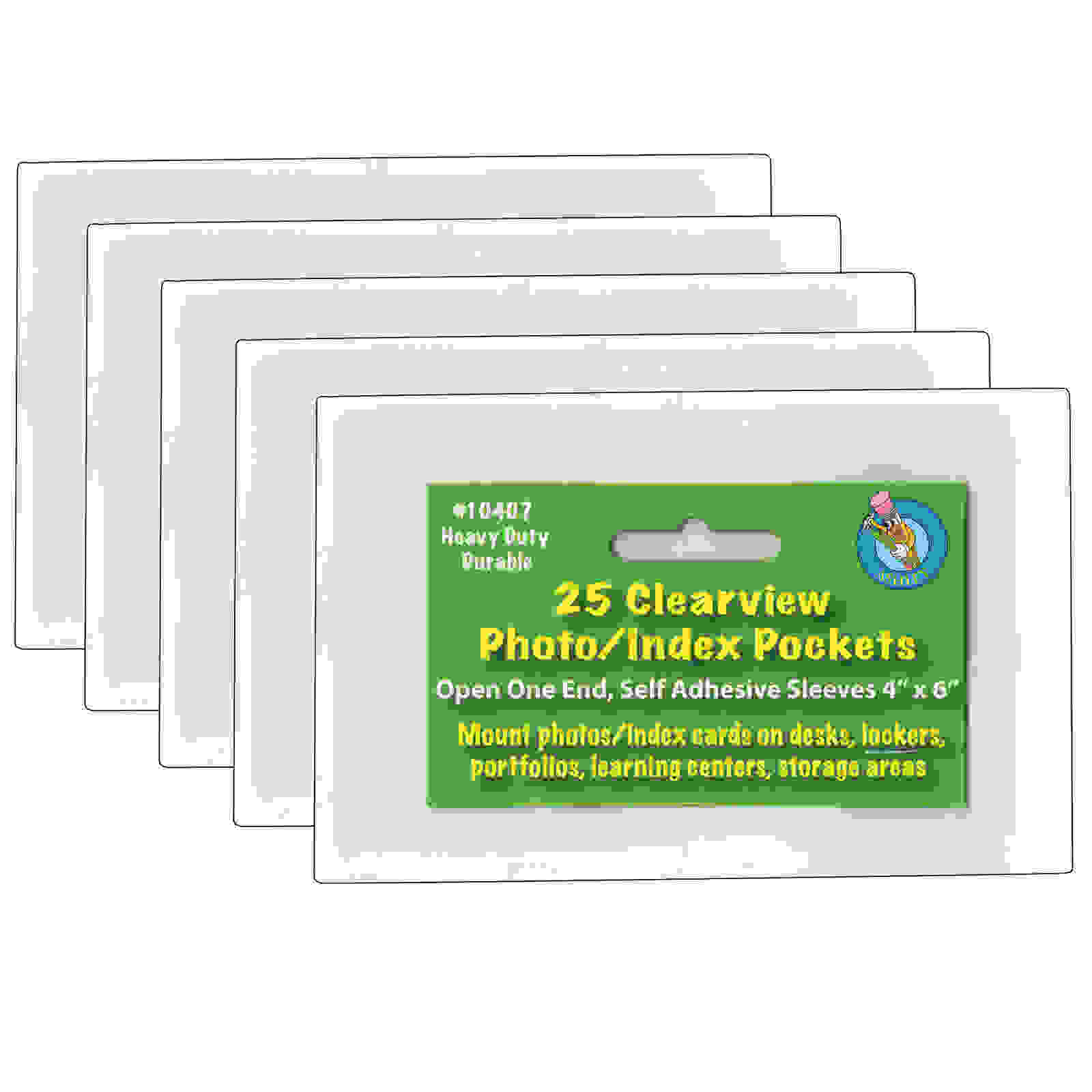 Clear View Self-Adhesive Photo/Index Card Pocket 4" x 6", 25 Per Pack, 5 Packs