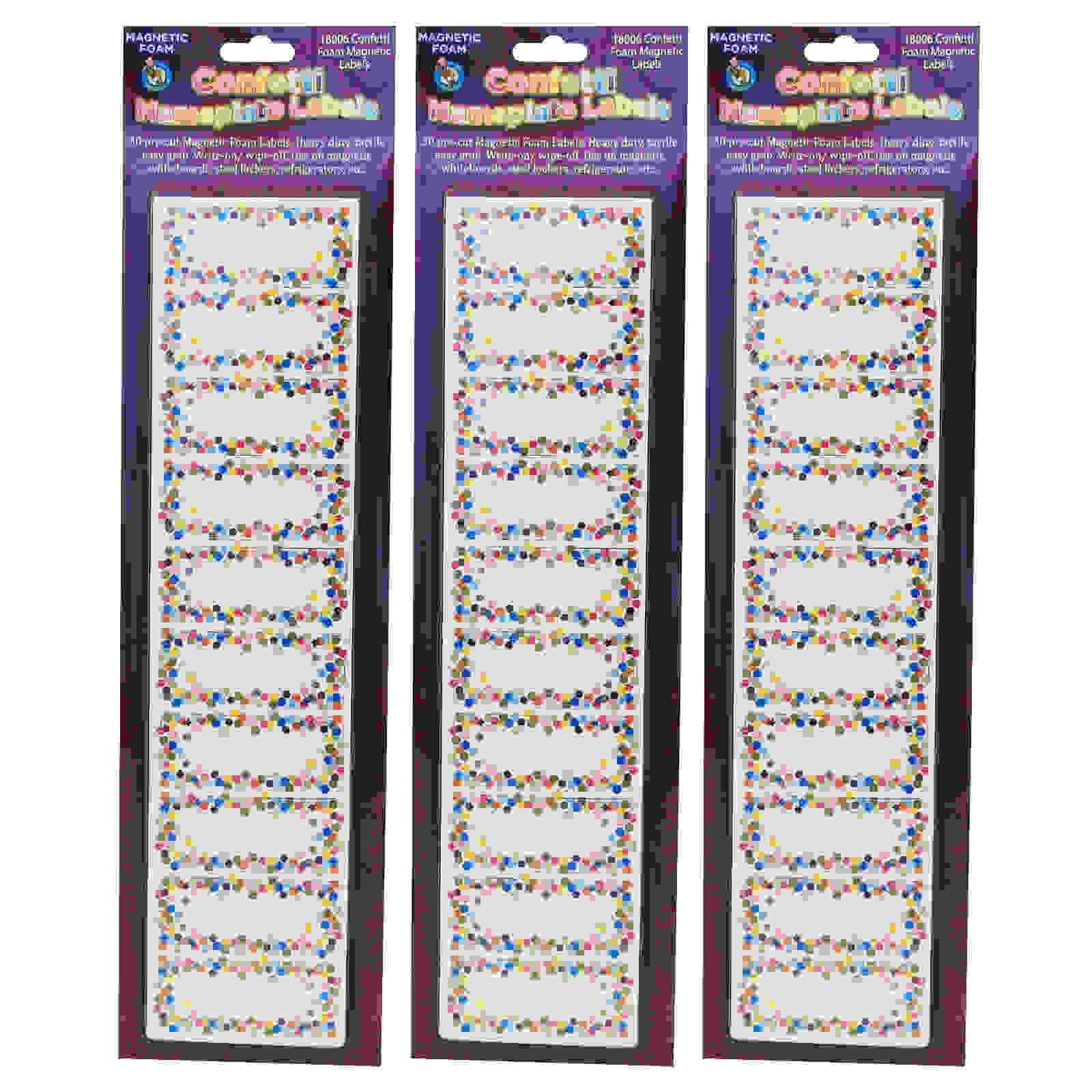 Magnetic Die-Cut Small Foam Nameplates & Labels, Confetti, 30 Per Pack, 3 Packs