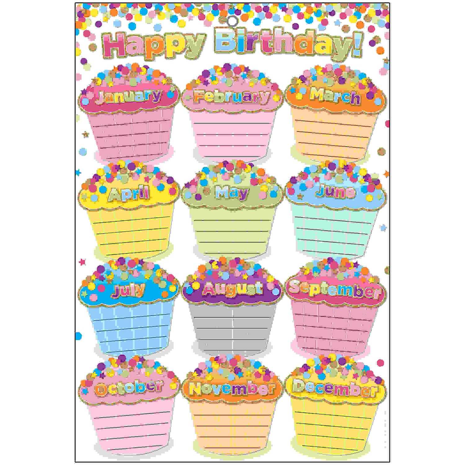 Smart Poly Chart, 13" x 19", Confetti Happy Birthday, w/Grommet