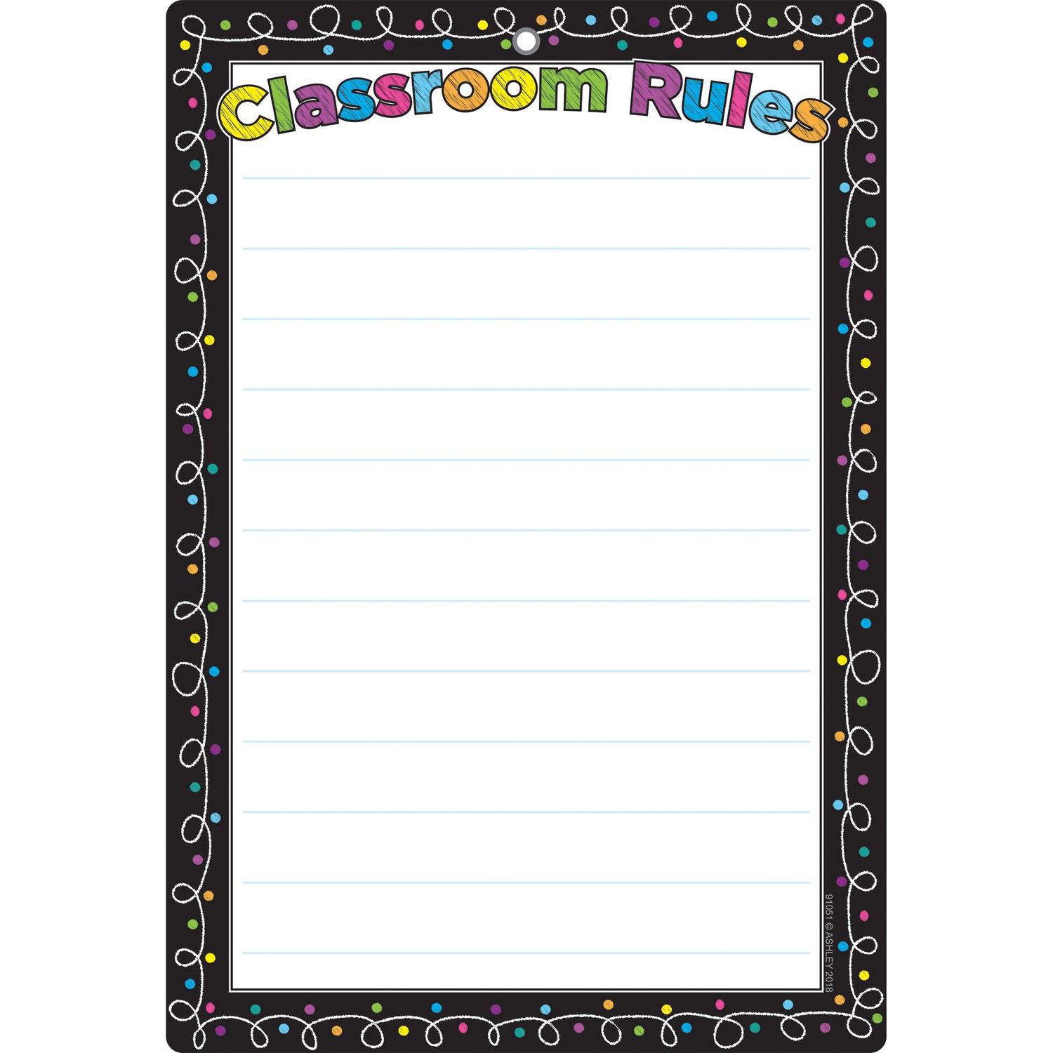 Smart Poly Chart, 13" x 19", Chalk Dots with Loops Classroom Rules, w/Grommet