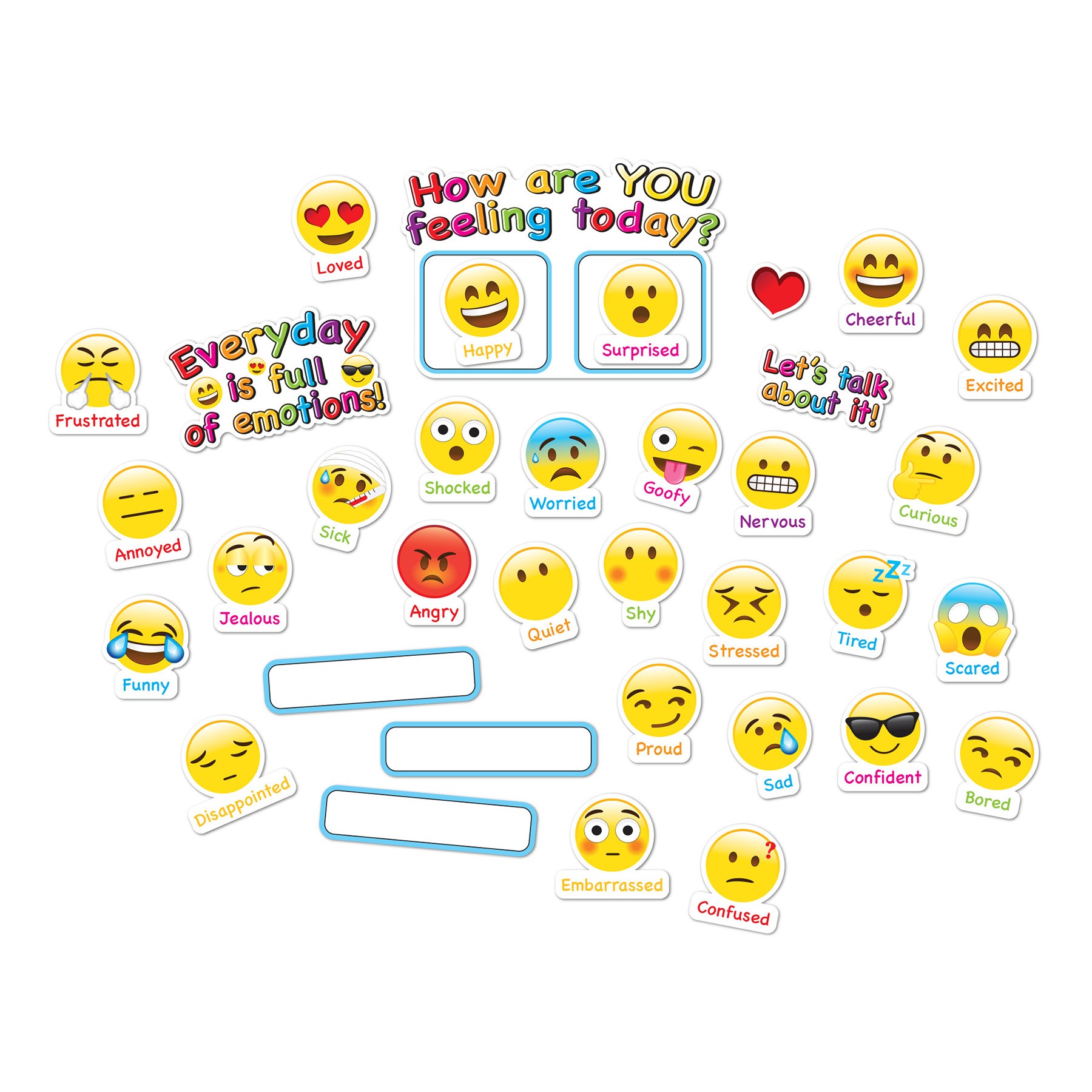 Smart Poly Mini Bulletin Board Set, Emoji Emotions, How Are You Feeling Today, 35 Piece Set