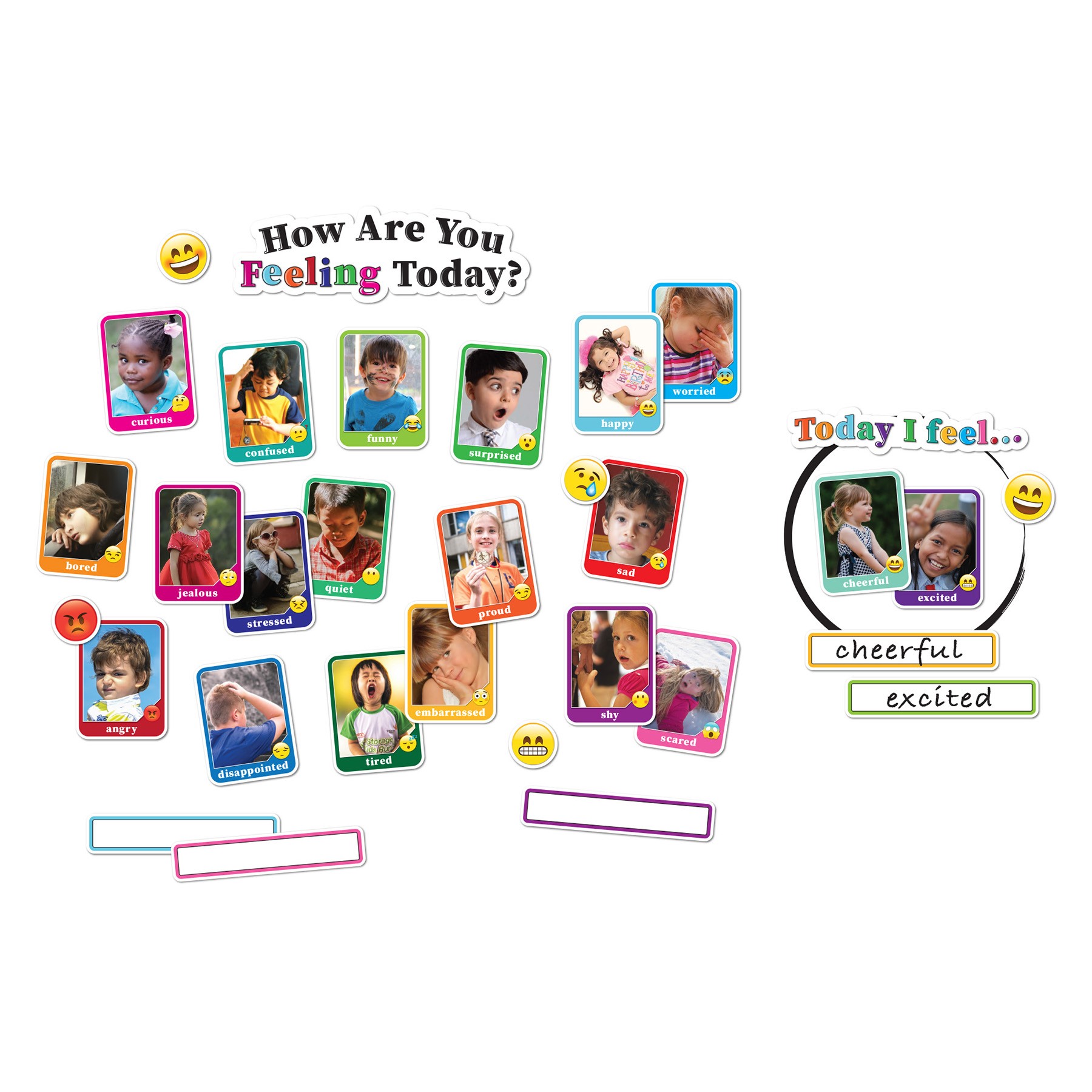 Smart Poly Mini Bulletin Board Set, Pictures Emotions, How Are You Feeling Today, 32 Piece Set