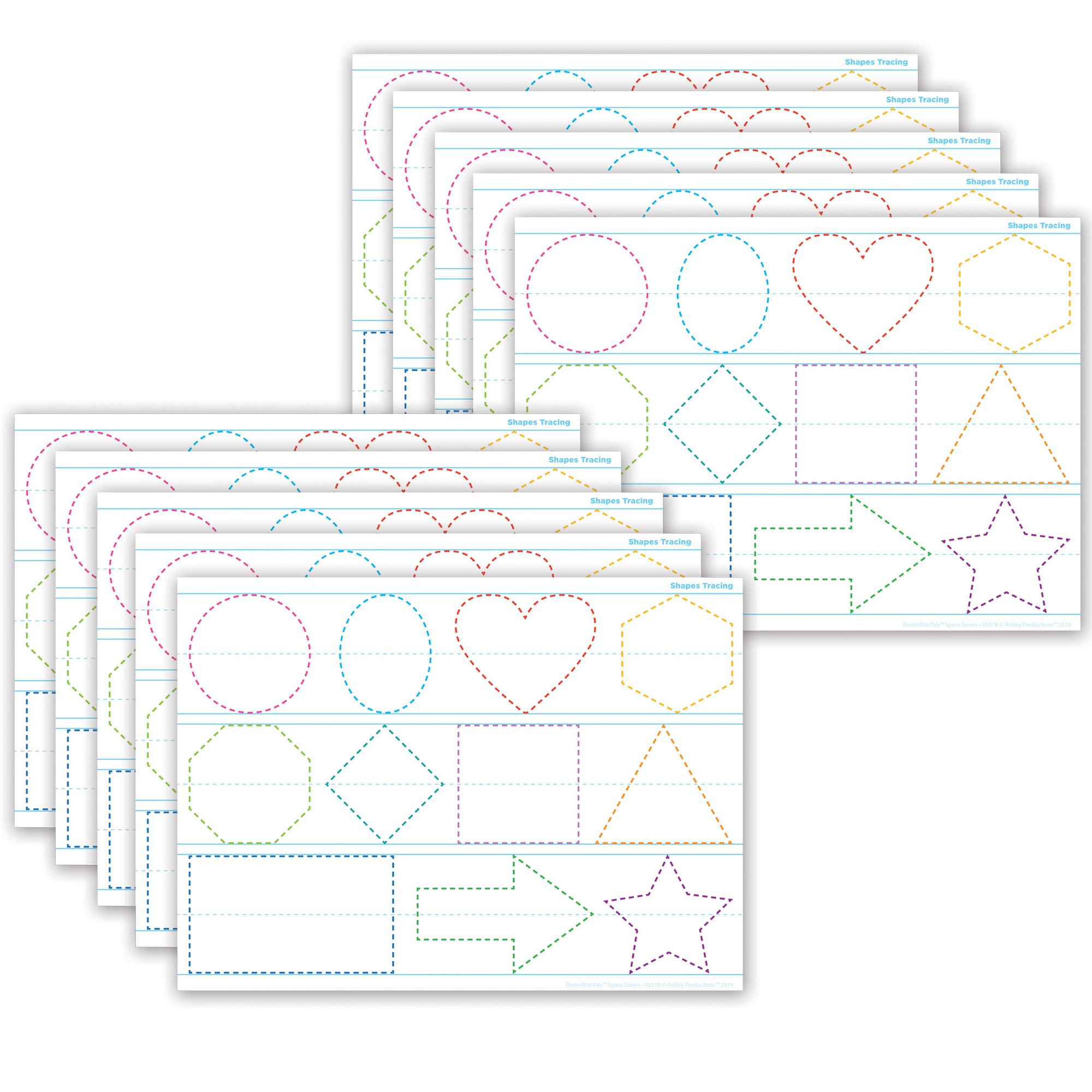 Smart Poly PosterMat Pals Space Savers, 13" x 9-1/2", Shapes Tracing, Pack of 10